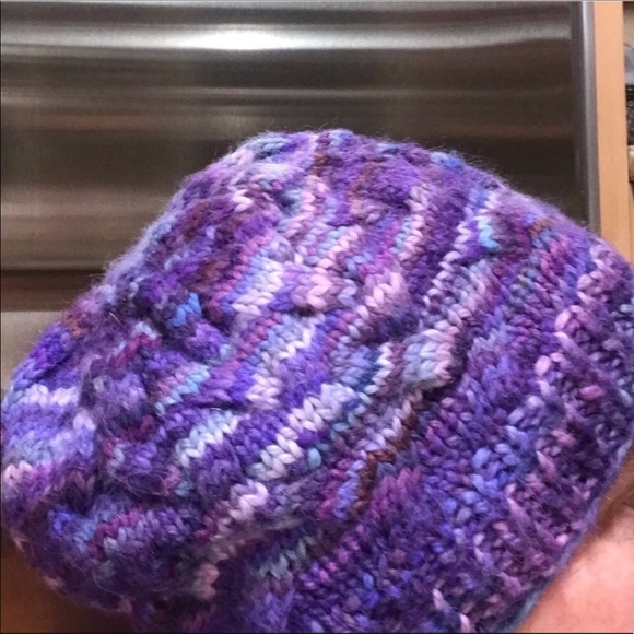 Handmade knit cabled purple hat main image 5